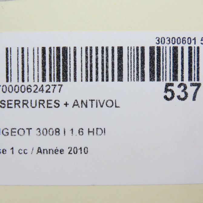 Kit serrures + antivol occasion PEUGEOT 3008 I Phase 1 04-2009->12-2013 1.6 HDI 110ch 6