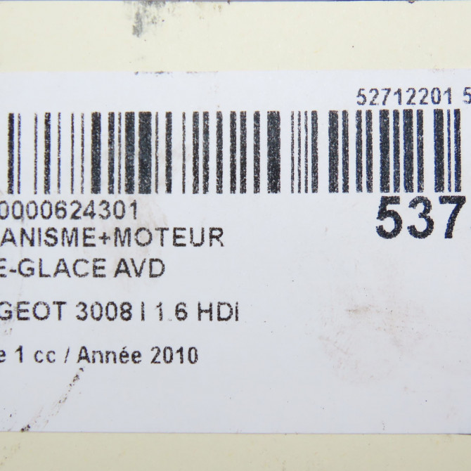 Mecanisme + moteur lève-glace avant droit occasion PEUGEOT 3008 I Phase 1 04-2009->12-2013 1.6 HDI 110ch 8