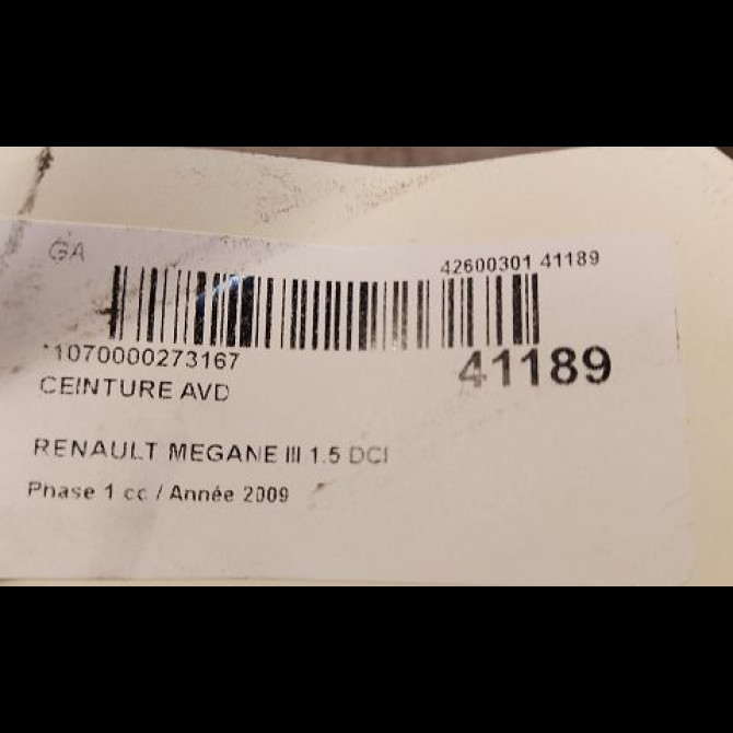Ceinture avant droite occasion RENAULT MEGANE III Phase 1 11-2008->01-2012 1.5 DCI 105ch 868844979R 5