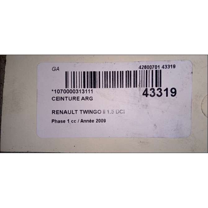 Ceinture arrière gauche occasion RENAULT TWINGO II Phase 1 06-2007->11-2011 1.5 DCI 65ch 8200813030 2
