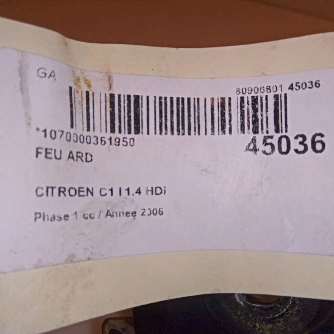 Feu arrière droit occasion CITROEN C1 I Phase 1 06-2005->11-2008 1.4 HDi 6351X8 5