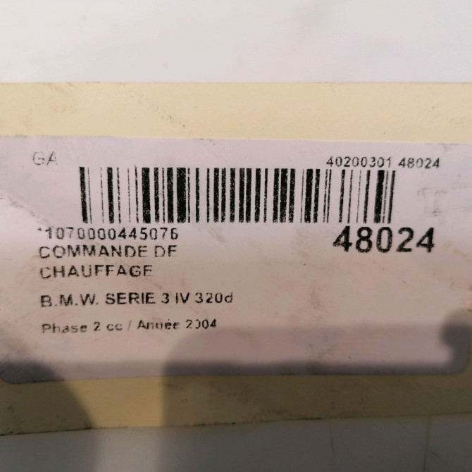 Commande de chauffage occasion B.M.W. SERIE 3 IV Phase 2 09-2001->03-2005 320d 64116956319 4