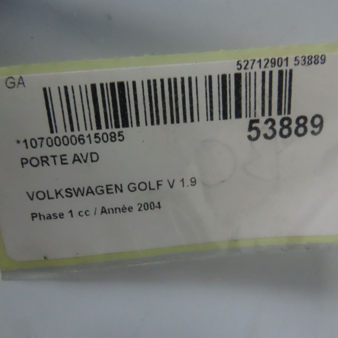 Porte avant droite occasion VOLKSWAGEN GOLF V Phase 1 11-2003->10-2008 1.9 TDI 105ch 1K4831302AB 5