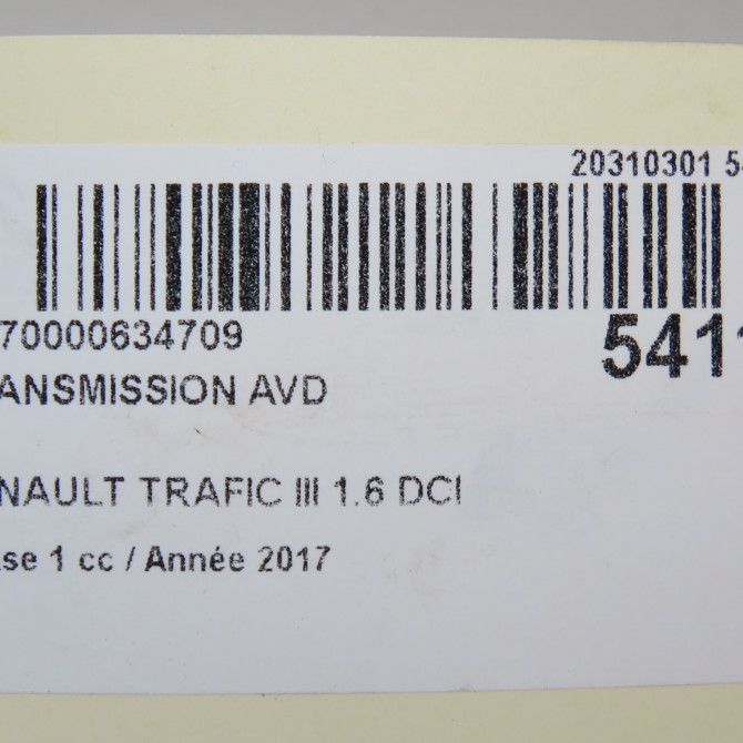 Transmission avant droite occasion RENAULT TRAFIC III Phase 1 06-2014->... 1.6 DCI 120ch 391005010R 6