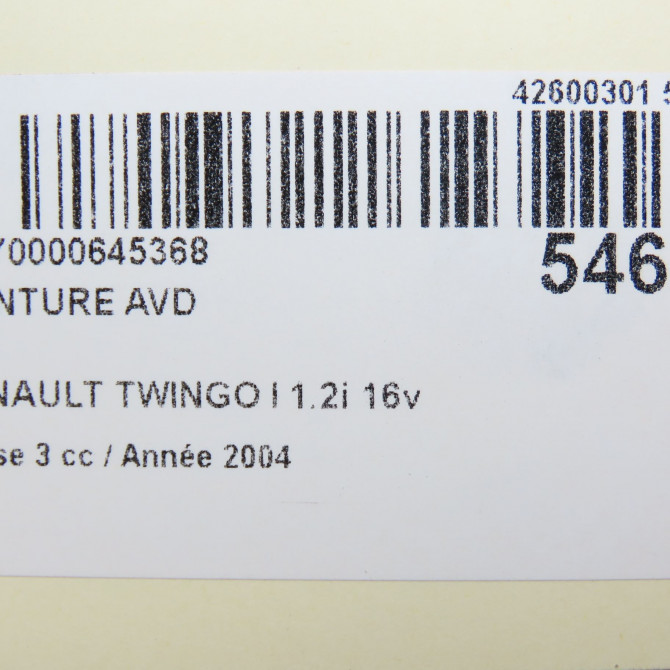 Ceinture avant droite occasion RENAULT TWINGO I Phase 3 08-2000->06-2007 1.2i 16v 8200703346 6