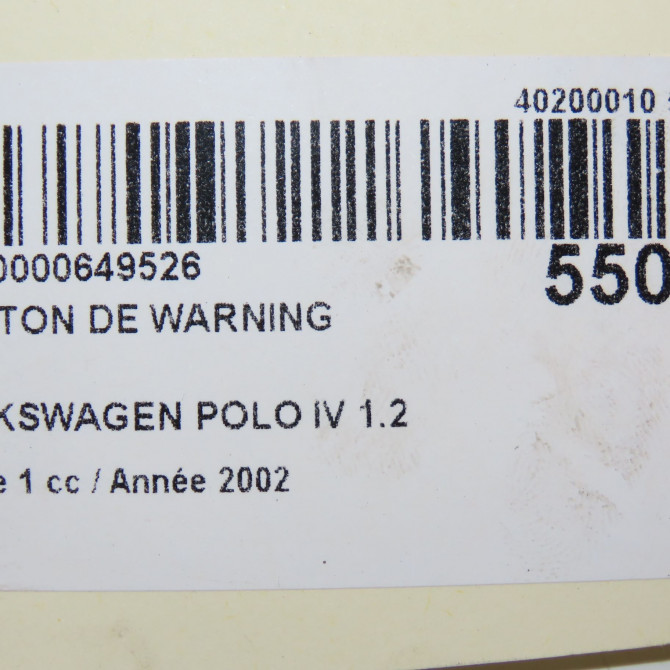 Bouton de warning occasion VOLKSWAGEN POLO IV Phase 1 01-2002->05-2005 1.2 65ch 6Q095323501C 5