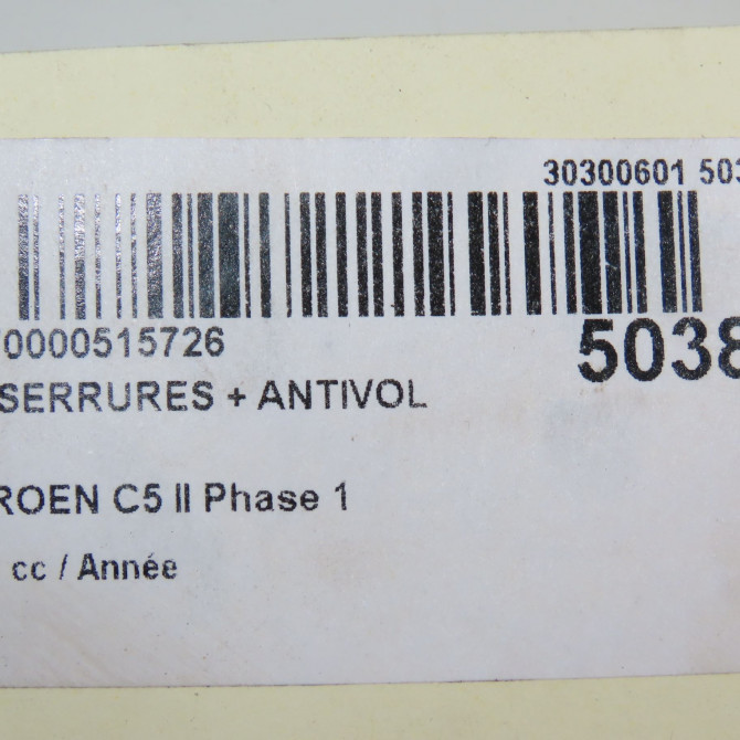 Kit serrures + antivol occasion CITROEN C5 II Phase 1 04-2008->... 4162NS 7
