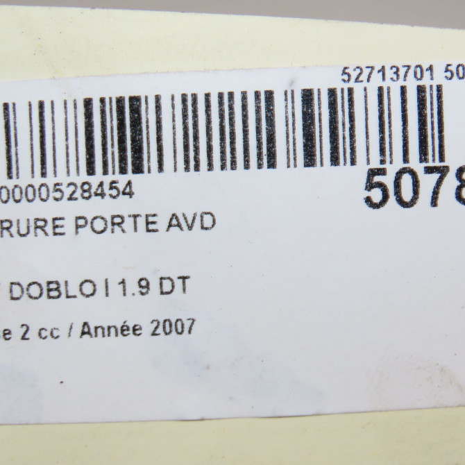 Serrure porte avd occasion FIAT DOBLO I Phase 2 01-2006->12-2009 1.9 DT MULTijet 51843470 5