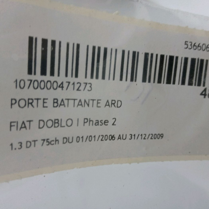 Porte battante arrière droite occasion FIAT DOBLO I Phase 2 01-2006->12-2009 1.3 DT 75ch 51934384 3