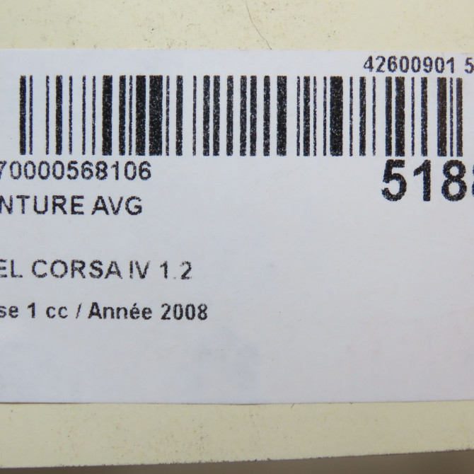 Ceinture avant gauche occasion OPEL CORSA IV Phase 1 09-2006->12-2010 1.2 TWINPORT 80ch 13290236 6