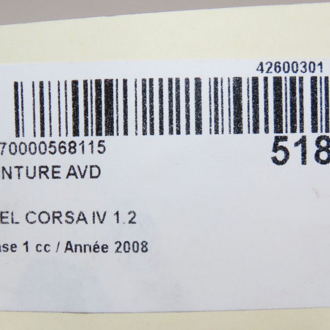 Ceinture avant droite occasion OPEL CORSA IV Phase 1 09-2006->12-2010 1.2 TWINPORT 80ch 13290239 6