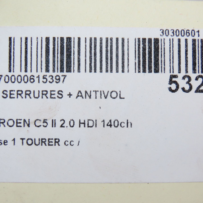 Kit serrures + antivol occasion CITROEN C5 II Phase 1 04-1995->04-1999 2.0 HDI 140ch 4162NS 6