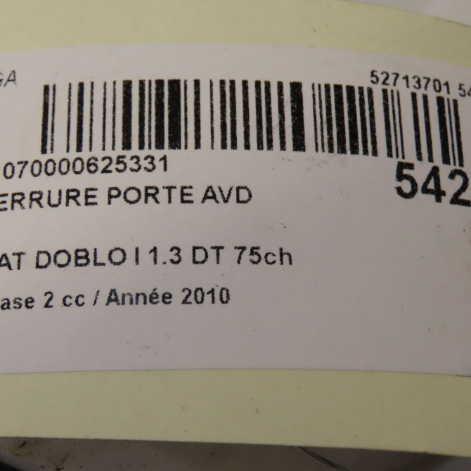 Serrure porte avd occasion FIAT DOBLO I Phase 2 01-2006->12-2009 1.3 DT 75ch 51843470 6