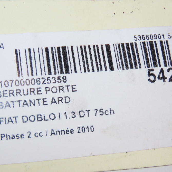 Serrure porte battante ard occasion FIAT DOBLO I Phase 2 01-2006->12-2009 1.3 DT 75ch 5