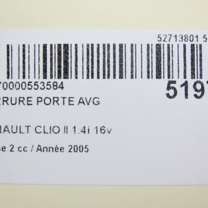 Serrure porte avg occasion RENAULT CLIO II Phase 2 06-2001->07-2006 1.4i 16v 7700434604 5