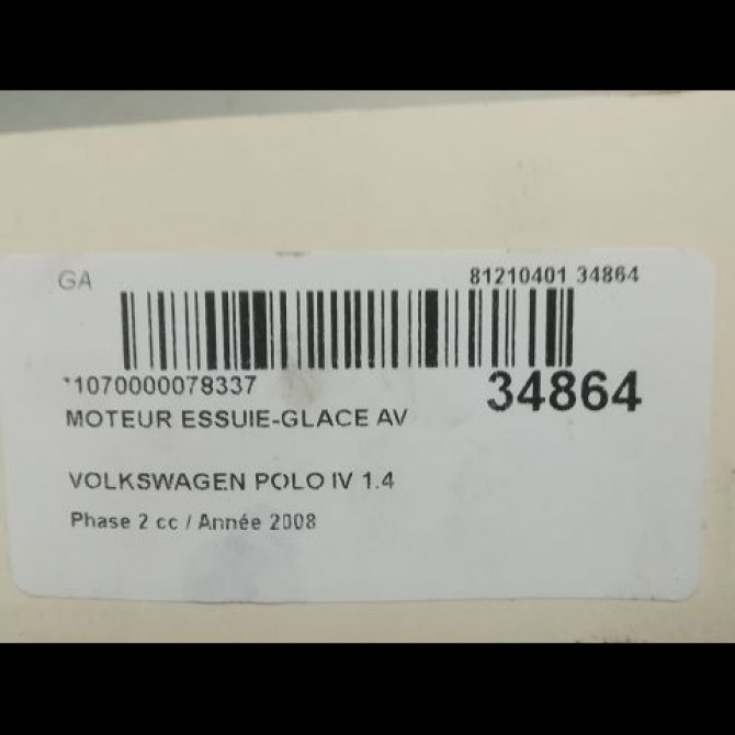 Moteur essuie-glace avant occasion VOLKSWAGEN POLO IV Phase 2 05-2005->09-2009 1.4 TDI 70ch 6Q1955119A 4