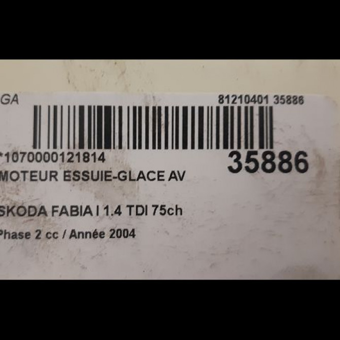 Moteur essuie-glace avant occasion SKODA FABIA I Phase 2 09-2004->05-2007 1.4 TDI 75ch 6Q1955119A 3