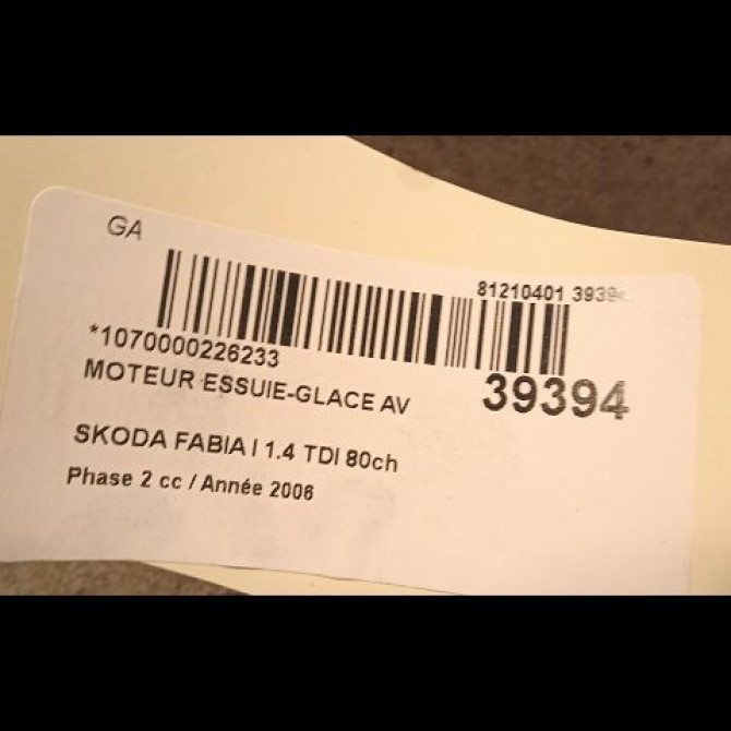Moteur essuie-glace avant occasion SKODA FABIA I Phase 2 09-2004->05-2007 1.4 TDI 80ch 6Q1955119A 3