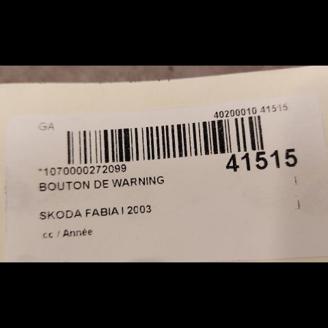 Bouton de warning occasion SKODA FABIA I 6Y0953235300 2