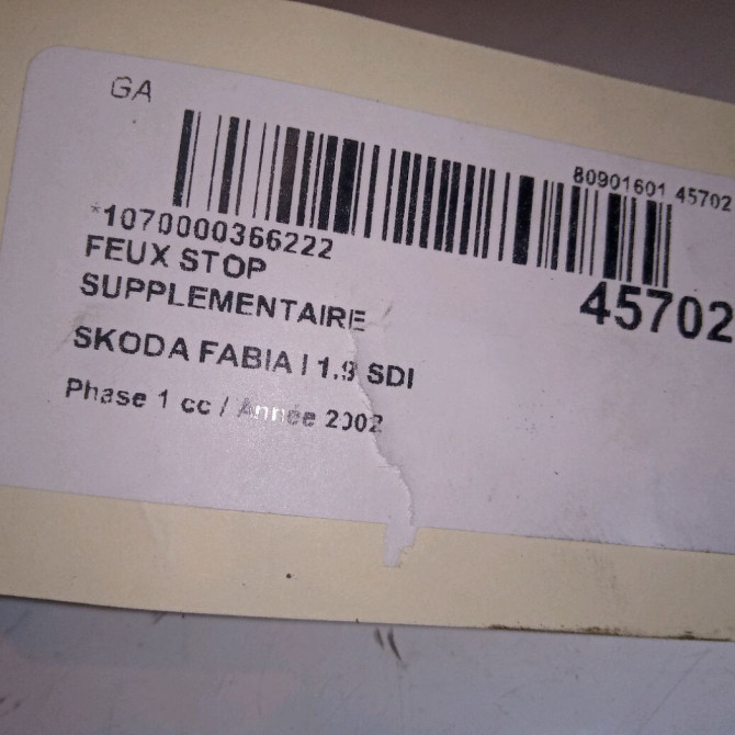 Feux stop supplementaire occasion SKODA FABIA I FABIA I Phase 1 2000-04-01->2004-09-30 1.9 SDI 6Y6945097A 4