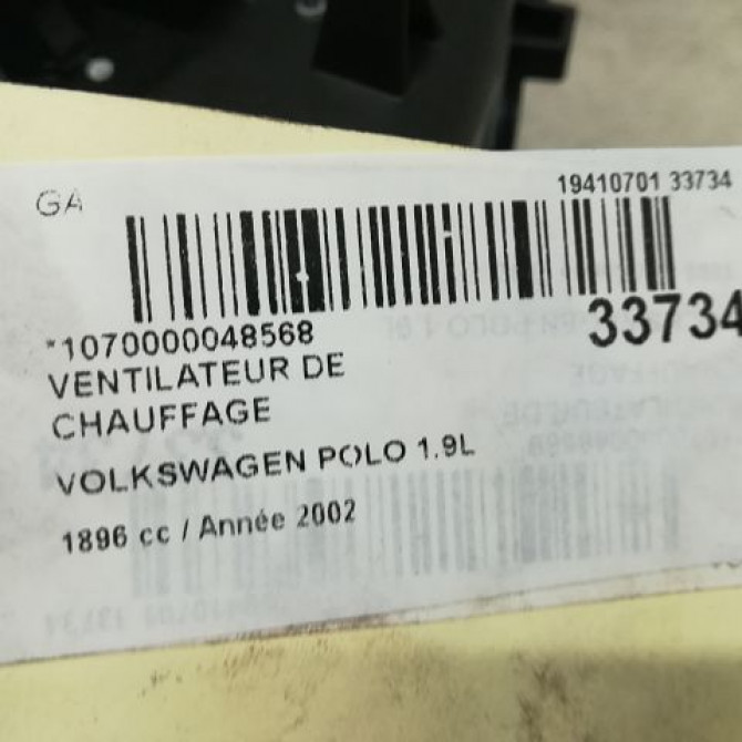 Ventilateur de chauffage occasion VOLKSWAGEN POLO IV Phase 1 01-2002->05-2005 1.9 SDI 6R1819015A 4