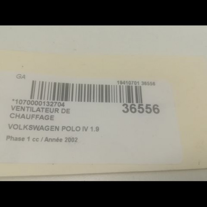 Ventilateur de chauffage occasion VOLKSWAGEN POLO IV Phase 1 01-2002->05-2005 1.9 SDI 6R1819015A 3