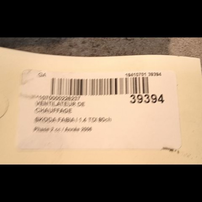 Ventilateur de chauffage occasion SKODA FABIA I Phase 2 09-2004->05-2007 1.4 TDI 80ch 6Q1820015H 3