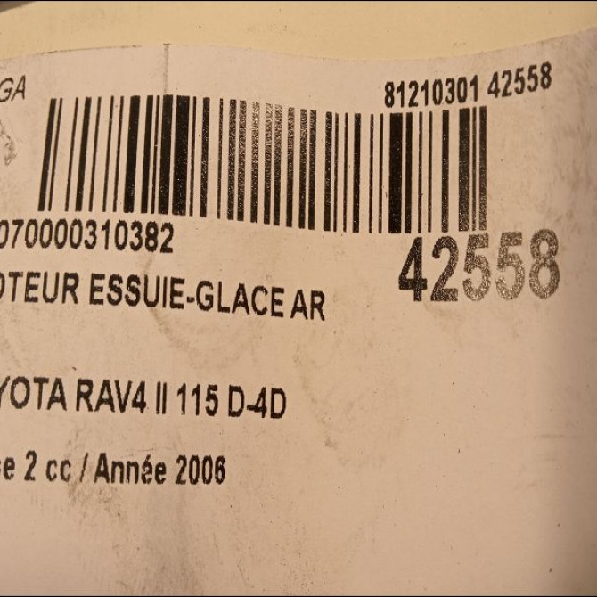 Moteur essuie-glace arrière occasion TOYOTA RAV4 II Phase 2 10-2003->12-2005 115 D-4D 8513042040 3