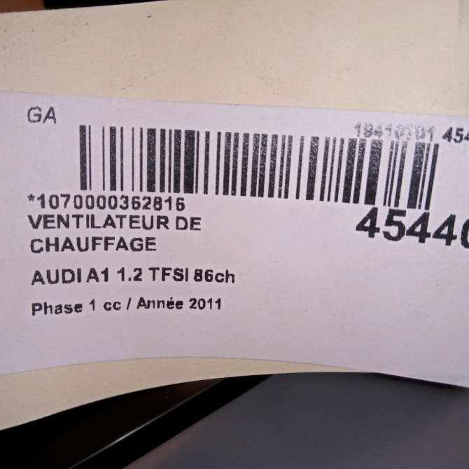 Ventilateur de chauffage occasion AUDI A1 Phase 1 06-2010->03-2015 1.2 TFSI 86ch 6R1819015A 5