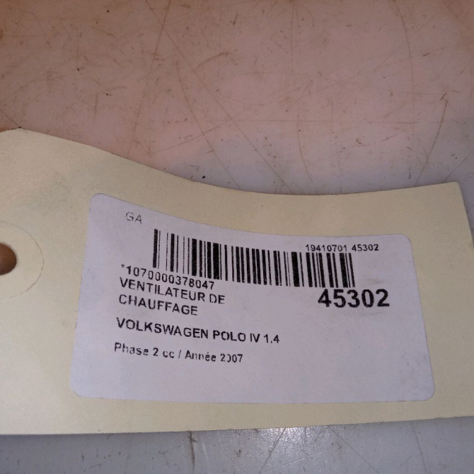 Ventilateur de chauffage occasion VOLKSWAGEN POLO IV Phase 2 05-2005->09-2009 1.4 TDI 70ch 6Q1820015H 4