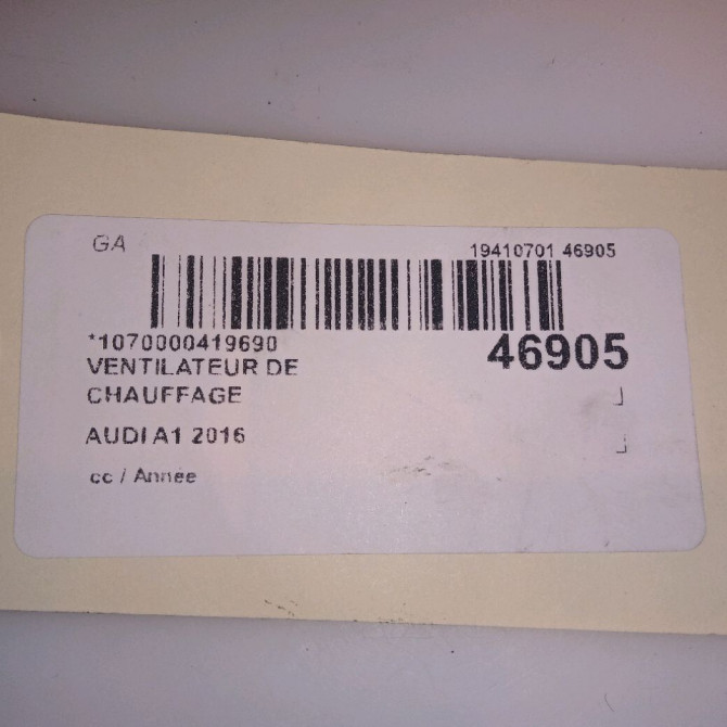 Ventilateur de chauffage occasion AUDI A1 6R1819015A 5