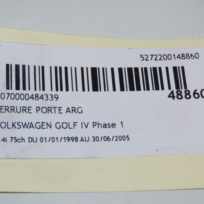 Serrure porte arg occasion VOLKSWAGEN GOLF IV GOLF IV Phase 1 1998-01-01->2005-06-30 1.4i 75ch 3B4839015AL 6