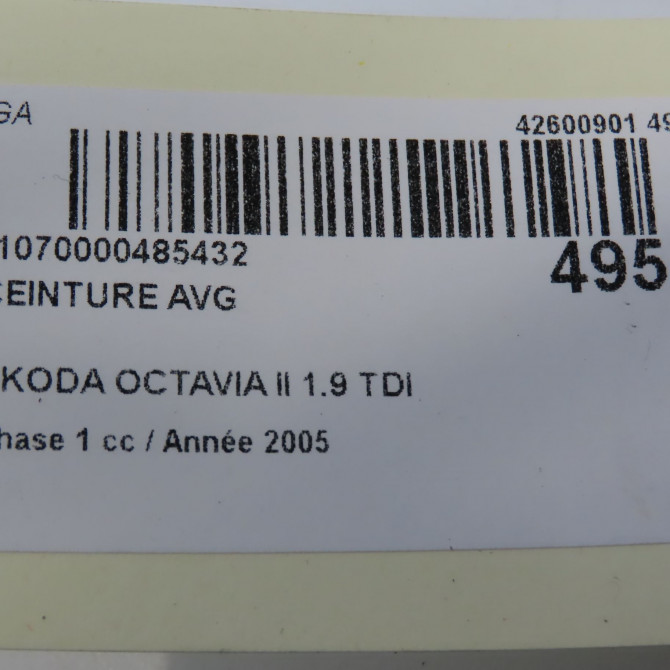 Ceinture avant gauche occasion SKODA OCTAVIA II Phase 1 06-2004->10-2008 1.9 TDI 105ch 1Z0857701CHCP 7