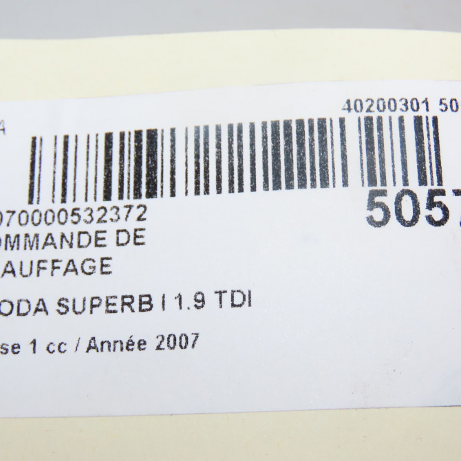 Commande de chauffage occasion SKODA SUPERB I Phase 1 06-2002->06-2008 1.9 TDI 130ch 6