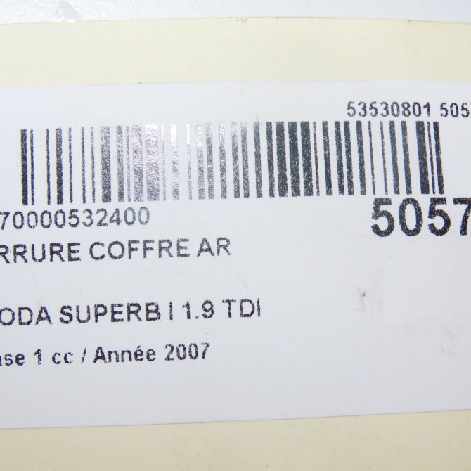 Serrure coffre arrière occasion SKODA SUPERB I Phase 1 06-2002->06-2008 1.9 TDI 130ch 3U5827505A 5