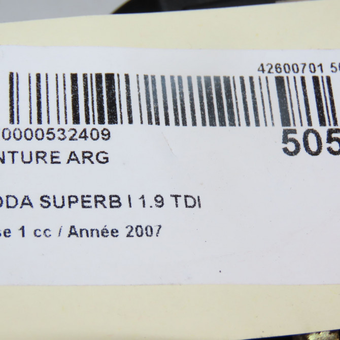 Ceinture arrière gauche occasion SKODA SUPERB I Phase 1 06-2002->06-2008 1.9 TDI 130ch 3U5857447HCP 6