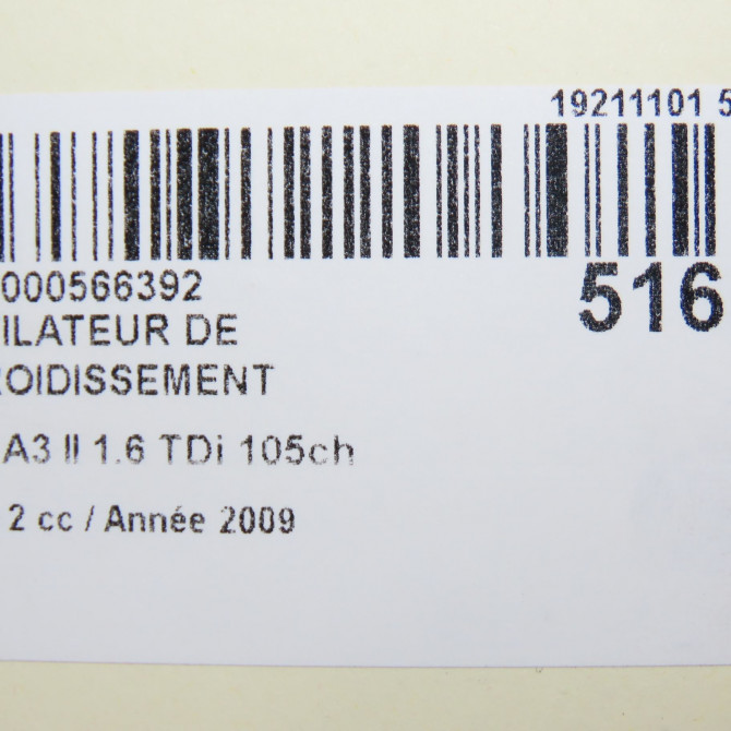 Ventilateur de refroidissement occasion AUDI A3 II Phase 2 06-2008->07-2012 1.6 TDi 105ch 8