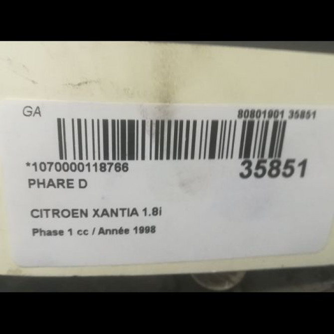 Phare droit occasion CITROEN XANTIA Phase 1 03-1993->06-1998 1.8i 6205R9 3