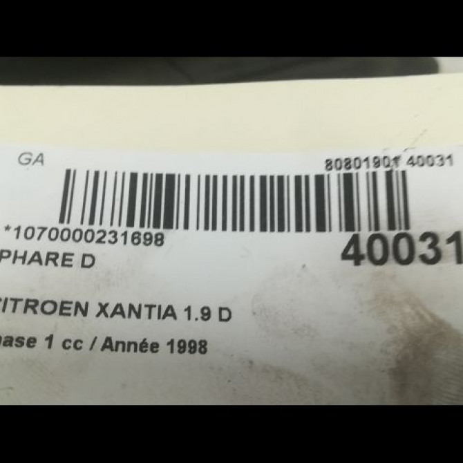 Phare droit occasion CITROEN XANTIA Phase 1 03-1993->06-1998 1.9 D 6205R9 3