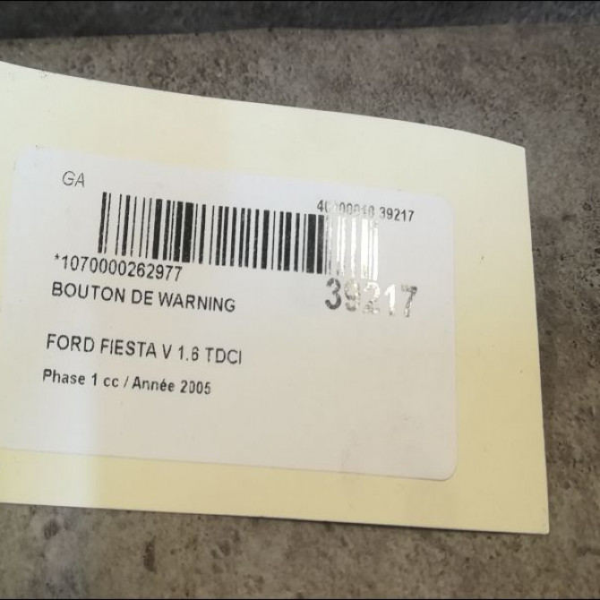 Bouton de warning occasion FORD FIESTA V Phase 1 09-2002->10-2005 1.6 TDCI 1142864 2
