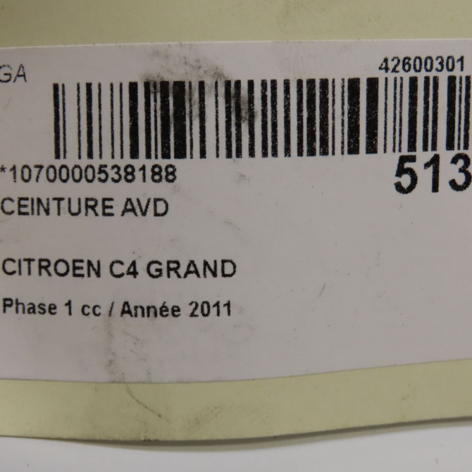 Ceinture avant droite occasion CITROEN C4 GRAND PICASSO I Phase 1 10-2006->09-2013 1.6 HDI 110ch 8976L7 6