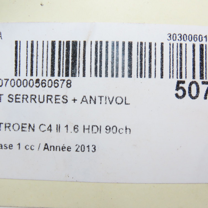 Kit serrures + antivol occasion CITROEN C4 II Phase 1 10-2010->01-2015 1.6 HDI 90ch 9673578480 7