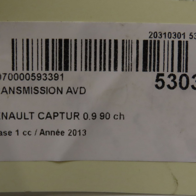 Transmission avant droite occasion RENAULT CAPTUR Phase 1 02-2013->... 0.9 90 ch 391005624R 6