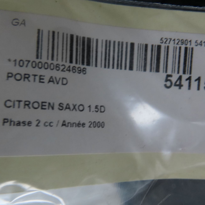 Porte avant droite occasion CITROEN SAXO Phase 2 09-1999->12-2004 1.5D 9004H3 7