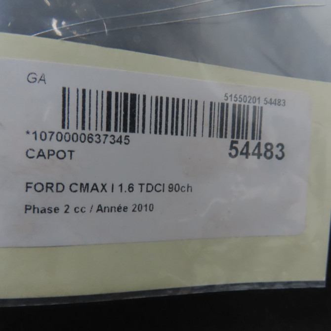 Capot occasion FORD CMAX I Phase 2 03-2007->09-2010 1.6 TDCI 90ch 1493967 6