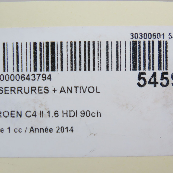 Kit serrures + antivol occasion CITROEN C4 II Phase 1 10-2010->01-2015 1.6 HDI 90ch 9673578480 5