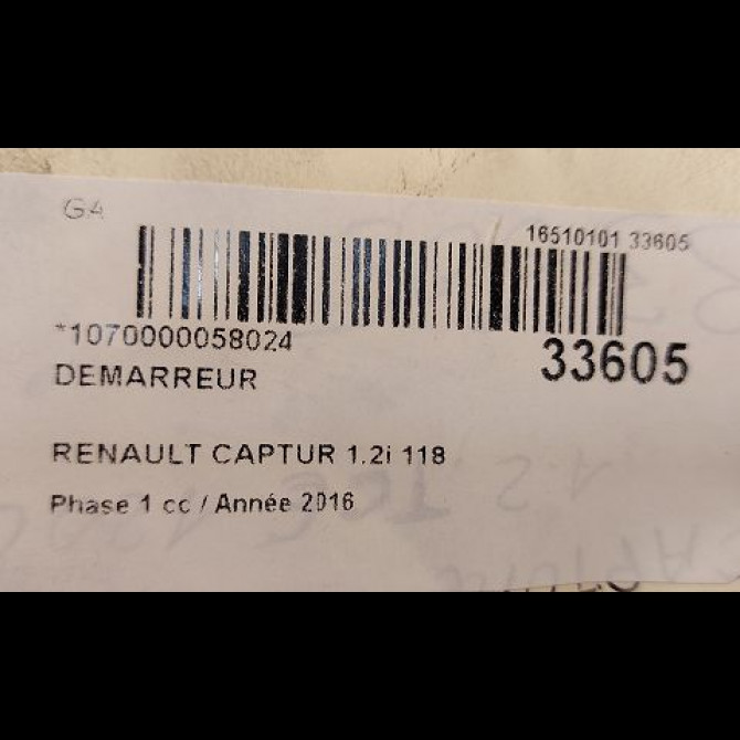 Démarreur occasion RENAULT CAPTUR Phase 1 02-2013->... 1.2i 118 16V 233000557R 4