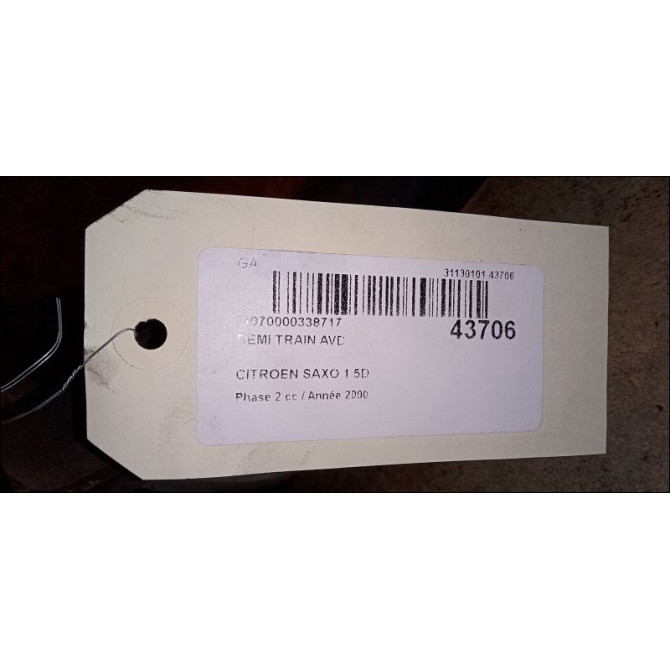 Demi train avant droit occasion CITROEN SAXO Phase 2 09-1999->12-2004 1.5D 330776 2