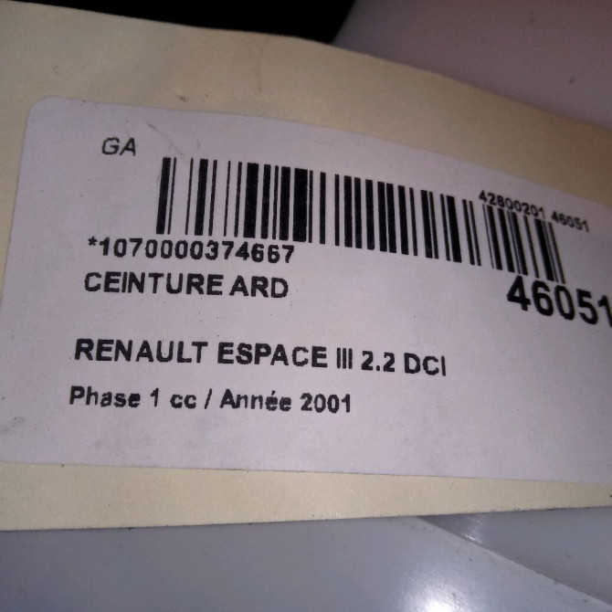 Ceinture arrière droite occasion RENAULT ESPACE III Phase 1 12-1996->09-2002 2.2 DCI 115ch 6025313511 3