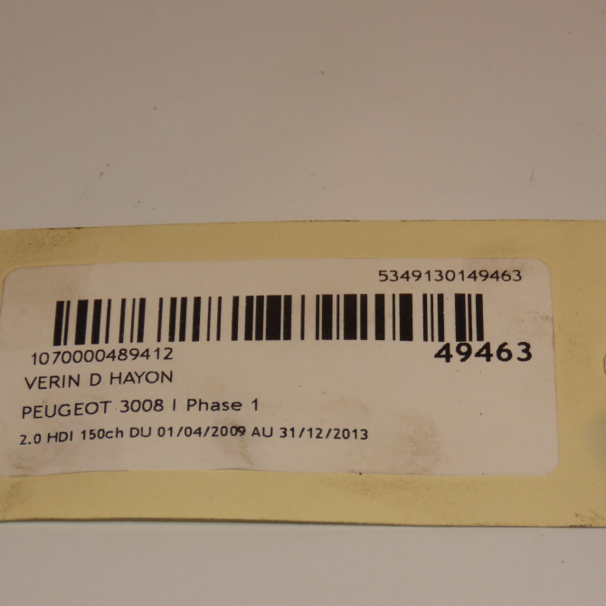 Verin droit hayon occasion PEUGEOT 3008 I Phase 1 04-2009->12-2013 2.0 HDI 150ch 8731T4 3